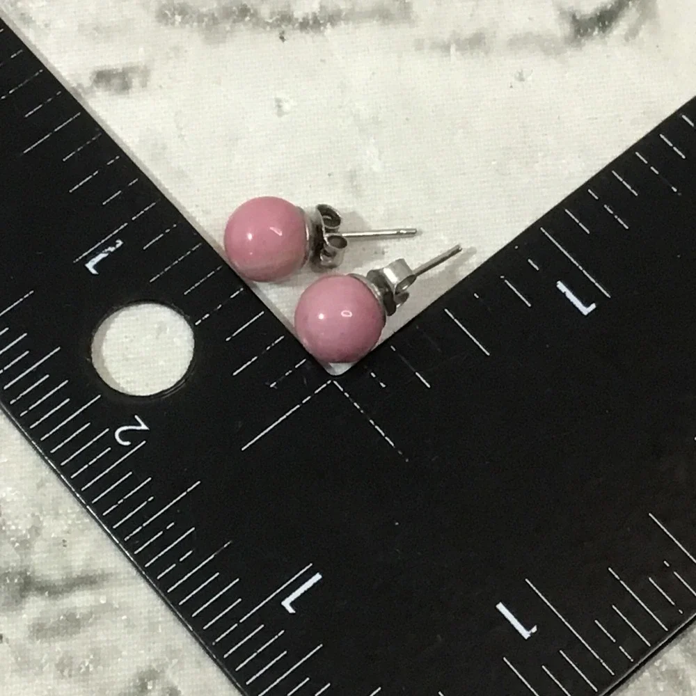 Vintage Ball Earrings Pink Muave Faux Pearl Stud Studs Posts